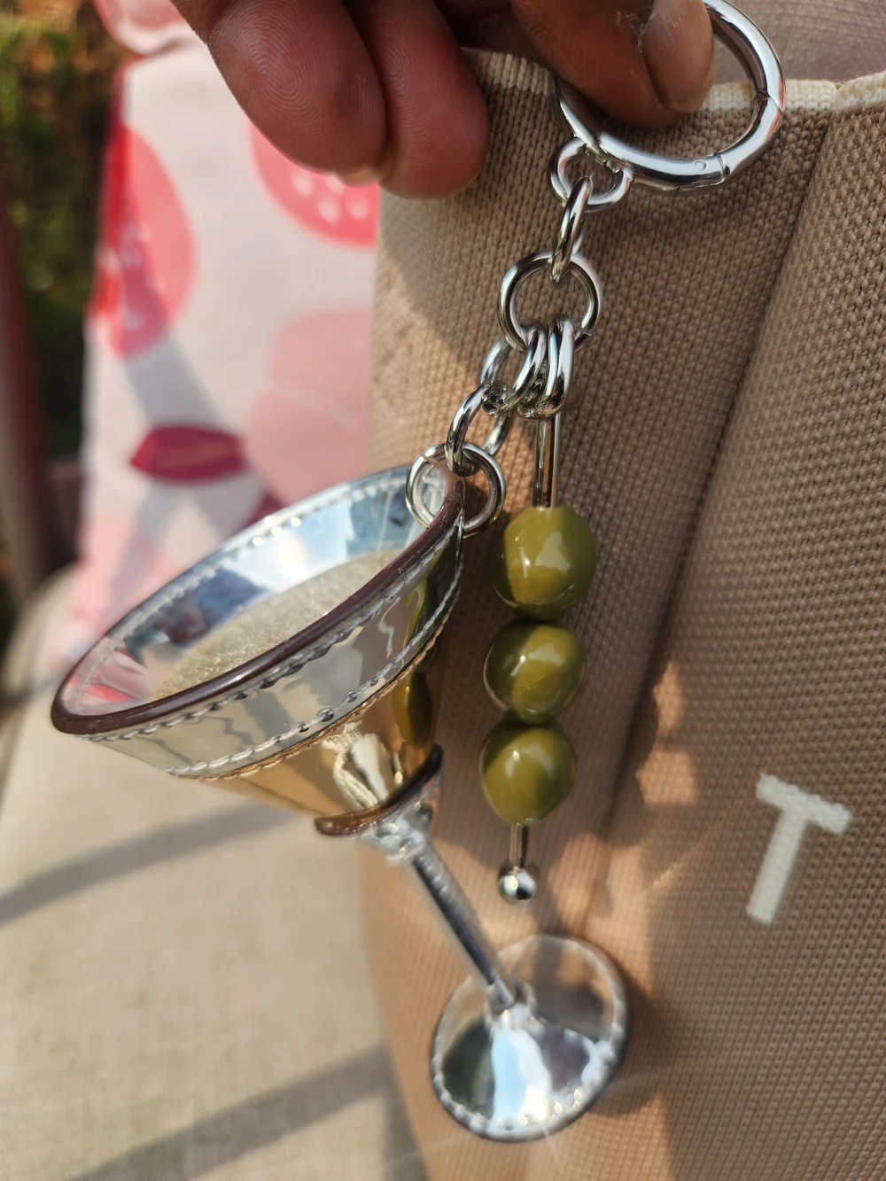 Michael Kors Silver Martini Glass Keychain with Olive Charm NIP